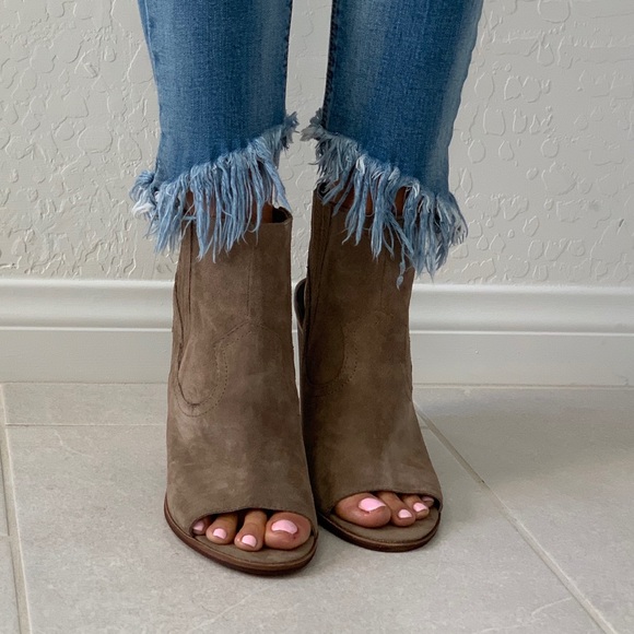 NIB Taupe Peep Toe Distressed Leather Bootie - Picture 3 of 6